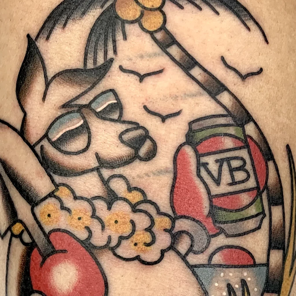 Australian tattoo design of a kangaroo drinking a can of VB